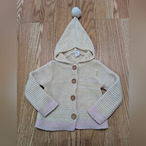 Nordstrom Infant Cream and Pink Knit Hooded Cardigan 12 Months